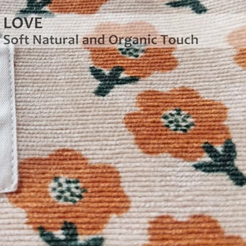HAPPYHEIDI Women Floral Corduroy Makeup Bag Travel Cosmetic Canvas Pouch Purse Organizer, Cute Beige Flowers - color: 001 SX142-02 Beige Floral Corduroy
