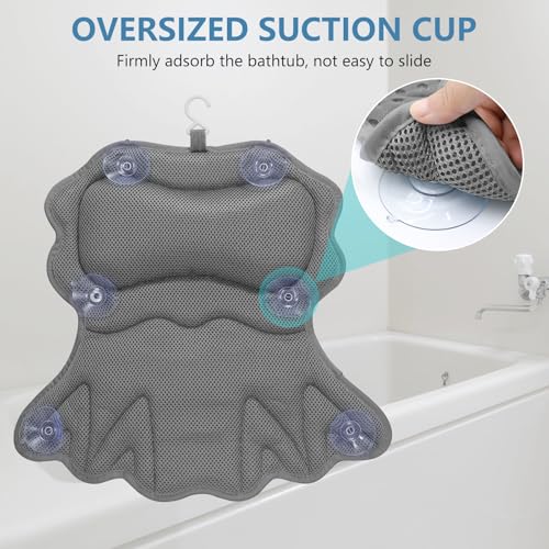 SetSail Bath Pillow, Relaxing Bath Pillows for Tub Neck and Back Support Soft 4D Breathable Air Mesh Ergonomic Bathtub Pillow with 6 Strong Suction Cups and Hook Luxury Bathroom Accessories,Grey - size: Grey2