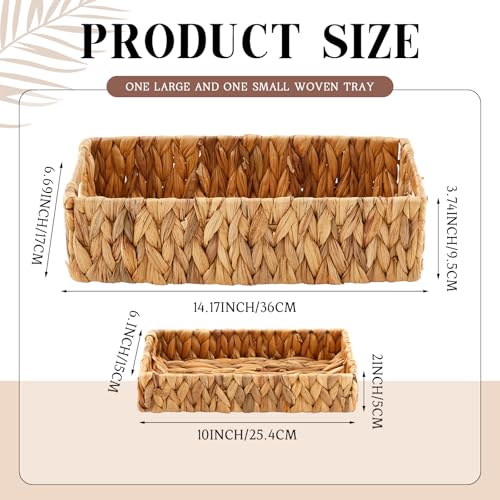 2 Pcs Toilet Paper Basket for Back of Toilet Wicker Water Hyacinth Basket Topper and Vanity Tray Set with Built-in Handles for Paper Hand Towel, Bathroom, Home, Spa(Light Brown) - color: Light Brown