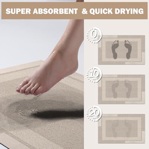 YDKGL Non Slip Long Bath Mat Bathroom Runner, Rubber Backing Ultra Thin Bathroom Rugs Fit Under Door Quick Dry Super Absorbent Washable Bath Rug Shower Mat for Bathtub Sink Floor, Beige 17"x47" - color: A- Beige, size: 17” x 47“