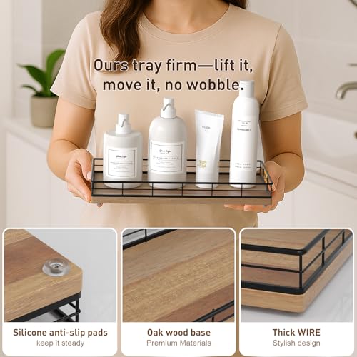 Toilet Paper Basket Organizer, Acacia Wood Toilet Tank Tray, Metal Frame | Bathroom Counter Top Storage for Toilet Paper, Wipes & Decor, Modern Narrow Back of Tank Shelf Organizer, Black & Acacia - color: Black & Acacia, size: 13" x 6.5" x 2"