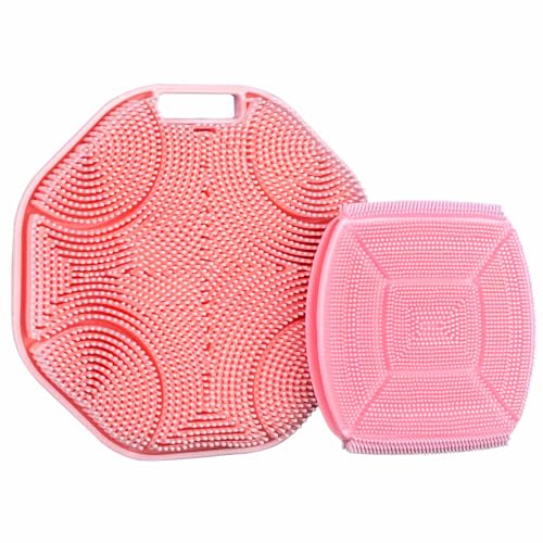 Silicone Body Scrubber & Face Scrubber Set, Shower Scrubber with Soft Bristles, Non-Slip Scrubbies for Body, Face Scrubber Exfoliator for Sensitive Skin (Pink+Pink) - color: Pink+pink