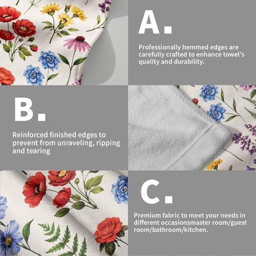 Floral Leaf Hand Towels of Bathroom Absorbent 14.4x28.3 Inch Set of 2 | Colorful Wildflower，Polyester Cotton，Soft，Breathable，for Spring Summer Holiday Kitchen Hotel Swimming Gym Spa Decor - color: Spring Colorful