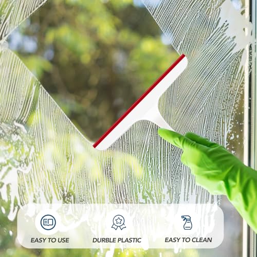 Dandat 12 Pcs Squeegee for Shower Glass Door 9.8'' Small Silicone Shower Squeegee for Doors Bulk with Hanging Hole for Bathroom Car Mirror Tile(Red, Blue, Green) - color: Red, Blue, Green