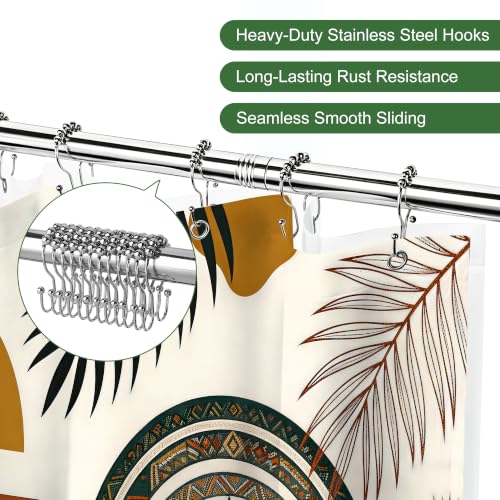 LQCOOL Boho Leaf Shower Curtain and Liner, 3 in 1 Shower Curtain Set with 12 Double Sided Shower Curtain Hooks,Fabric Shower Curtains for Bathroom,72" W*72" H - color: Boho