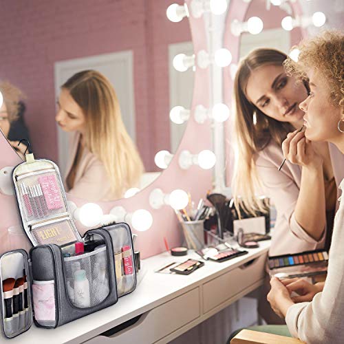 Freegrace Extra Large Hanging Toiletry Bag for Men and Women - Water-Resistant Nylon Travel Bathroom Organizer for Cosmetics, Makeup, and Toiletries - color: Dark Grey