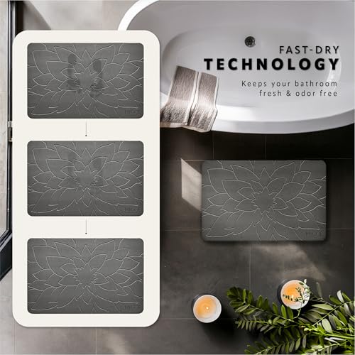 Diatomaceous Earth Stone Bath Mat - Ash Bloom | Modern Fast Dry Bathroom Floor Shower Mat, Quick Drying Premium Luxury Diatomite Spa Stone Gift, Non-Slip Base, 23.6” x 15.4” - color: Ash Bloom