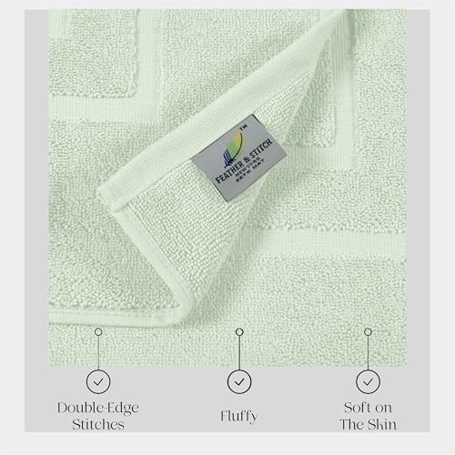Feather & Stitch 2 Piece Towel Like Bath Mats (30x21 Inch) 100% Cotton Terry Bath Mats, Bathroom Shower Floor Mats [NOT A Bathroom Rug], Soft Absorbent Washable Mats - Frost - color: Frost