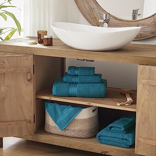 COZYART Luxury Crystal Teal/Peacock Blue Bath Towels Set, Cotton Hotel Large Towels for Bathroom, Thick Bathroom Set of 3 with 1 Bath Towel, 1 Hand Towel, 1 Washcloth, 650 GSM - color: Crystal Teal/Peacock Blue, size: 3 Piece Towel Set
