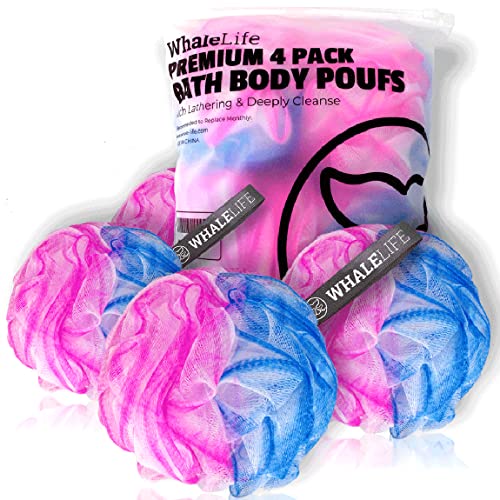 Loofah Sponge Bath Sponge for Women Men 4 Pack (Blue Pink Conbine) - style: Blue Pink Conbine