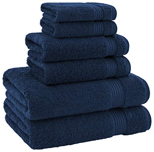 American Bath Towels 100% Cotton 6 Piece Turkish Towel Set, Ultra Soft Absorbent Bathroom Towels, 2 Bath Towel 2 Hand Towels 2 Washcloths, Navy Blue - color: Navy Blue, size: 6 Piece Towel Set XL