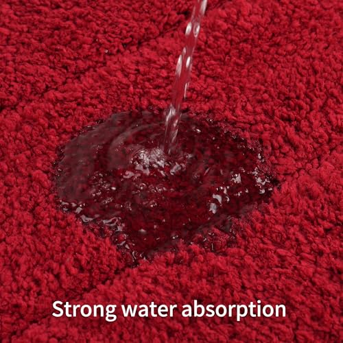 Bathroom Rugs Sets 3 Piece, with 20" x 28" U-Shaped Toilet Rug, Ultra Absorbent and Super Soft Touch, Non-Slip, Microfiber Plush,Rectangular Pattern, Quick Dry Bath Mats for Bathroom, Tub, Bedroom - color: Dark Red