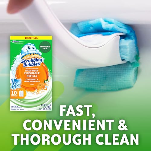 Scrubbing Bubbles Flushable Toilet Bowl Wand Cleaner Refills, Fresh Brush Cleaner Toilet Refill Pads, Removes Limescale & Odors, Citrus Scent, 10 Count (Pack of 1) - size: 10 Count (Pack of 1), style: Refill