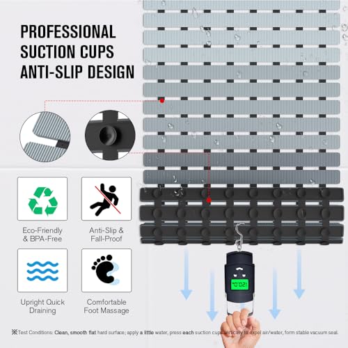 MBOSS Bath Tub Shower Mat Non Slip Bathtub Mats for Bathroom Shower Floor Mat Bath Mats for Shower Tub Anti Slip Shower Mat with Drain Hole and Large Suction Cups (Gradient Grey, 27.5 X 15.7 Inch) - color: 4-color Gradient Grey, size: 27.5" x 15.7" (Recta