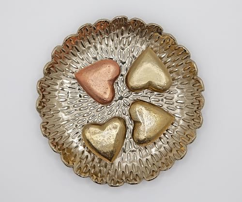 Brass Jewelry Tray with Design – Gold Color Circular Small Round Spoon Rest Candle Holder Soap Dish - Perfect Catchall for Wax Candles, Jewelry, Rings, and Trinkets - color: Brass With Embossed Design