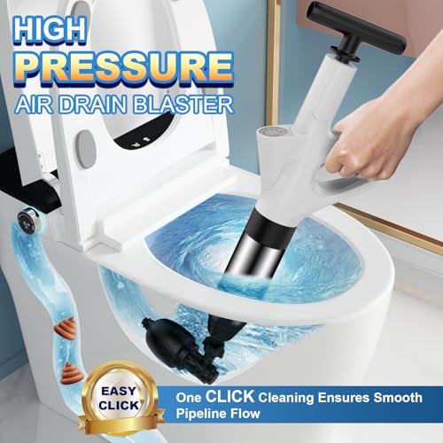 Toilet Plunger,High Pressure Toilet Plunger Heavy Duty,Toilet Auger Air Drain Blaster with Pressure Gauge,Toilet Unclogger for Bathroom and Plumbing Clogs - color: White