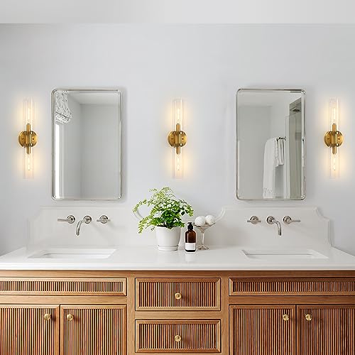 KUZZULL Wall Sconces Set of Two Brushed Brass Gold Sconces Lighting with Clear Glass Wall Lamp Modern Wall Sconce Light Fixtures Sconces Decor Set of scones Lights Set of 2 - color: brass goldclear
