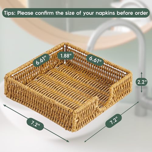 Napkin Holder for Table, Woven Wicker Synthetic Rattan Napkin Holders For Paper Napkins, Napkin Holders for Kitchen Dinner Table Boho Decor and Accessories, Square Napkin Basket and Serving Tray - color: Khaki, size: 7.2"L x 7.2"W x 2.2"H