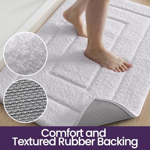 DEXI Bathroom Rug Set 2 Piece 32x20, Non Slip Washable Bath Mat for Shower Floor, Absorbent Soft Bathmat with Rubber Backing, Quick Dry Microfiber Carpet, White