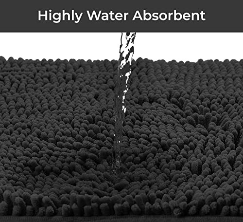 LuxUrux Black Toilet Rug - Extra-Soft Plush Bath Shower Bathroom Rug,1'' Chenille Microfiber Material, Super Absorbent Shaggy Bath Rug. Machine Wash & Dry (20 x 20, Black) - color: Black, size: 20'' X 20'' U