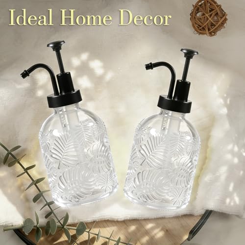 11.8Oz Vintage Glass Bathroom Soap Dispensers with Black Pump, Refillable Kitchen Dish Soap Dispenser with Embossed Leaf, Modern Farmhouse Hand Soap Liquid Bottle -2 Pack - color: Clear/Black, size: 2Pack
