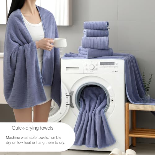18 Piece Family Bath Towel Set Include 6 Bath Towels,6 Hand Towels and 6 Washcloths Soft Bathroom Towel with Hanging Loops,Highly Absorbent Quick Dry Towels Set for Bathroom,Hotel and Spa-Violet - color: Violet, size: 18-Piece Set