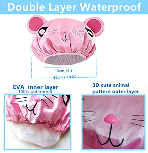 Shower Cap,2PCS Elastic and Reusable,Funny Cute Waterproof Shower Bath Caps | Elastic , Reusable, Waterproof,Soft ,Fun Cute Animal Cartoon Double Layers for Girls boys