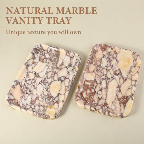 Karibiber Calacatta Marble Vanity Trays, Marble Bathroom Tray Countertop, Luxury Decorative Dresser Organizer, Purple&White Natural Stone Serving Tray for Kitchen, Perfume, Jewelry Holder Storage - color: Italy-calacatta