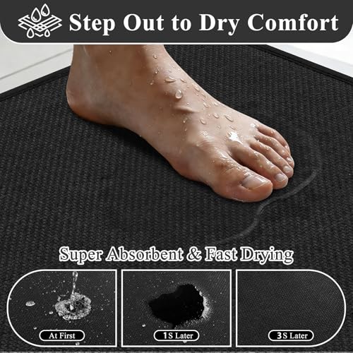 SHACOS 3 Piece Bath Mats Toilet Rug U-Shaped, No Slip Rubber Bath Rugs for Bathroom Toilet, Ultra Thin Bathroom Rugs Washable Quick Dry Absorbent Bathroom Mat (17"x24"+20"x32"+ U-20"x24") - color: Black, size: 17"x24"+20"x32"+U20"x24"