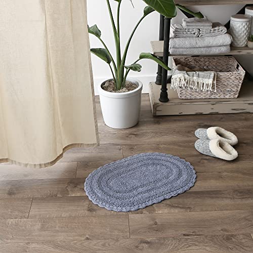 DII Crochet Collection Reversible Bath Mat, Small Oval, 17x24, Stonewash Blue - color: Stonewash Blue, size: 1'5" x 2' (Oval)
