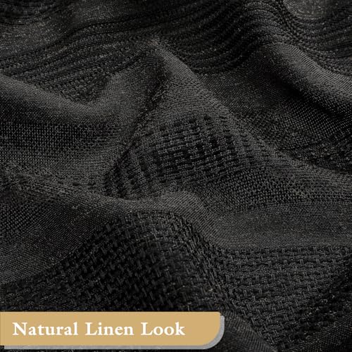 Extra Long Boho Farmhouse Shower Curtain with Tassel, Linen Bohemian French Country Chic Bathroom Shower Curtain Set, Modern Striped Textured Shower Curtain 72x84 - Black - color: Black, size: 72"W x 84"L (Pack of 1)