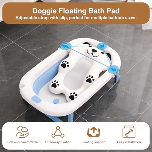Dog Bathing Comfort mat– Floating Soft Non-Slip Pad with Adjustable Safety Straps for Small & Medium Dogs, Soothing Bathtub Cushion for Pets