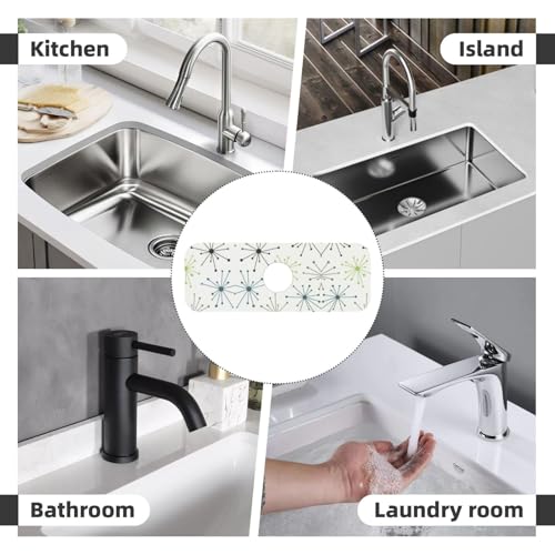 Mid Century Modern White Pot Dot 15" X 5.5" Kitchen Sink Splash Guard Faucet Faucet Guard Draining Mat Sink Splash Guard Faucet Kitchen Bathroom - color: Mid Century Modern White Pot Dot