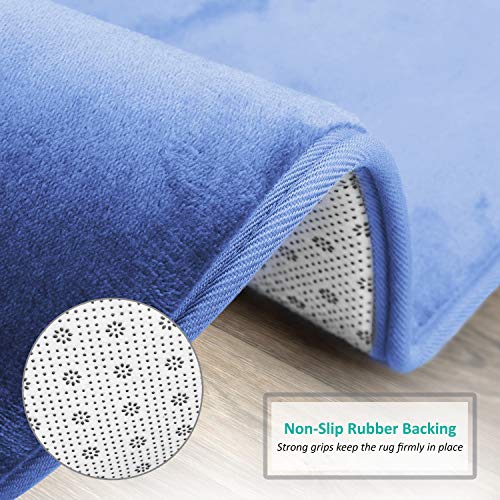 Clara Clark Bathroom Rugs, Velvet Memory Foam Bath Mat, Non-Slip, Machine Washable Bath Rugs - Dries Quickly, Ultra Soft Plush Bath Mats for Bathroom, 20 x 32, Calm Blue - color: Calm Blue, style: 20 x 32