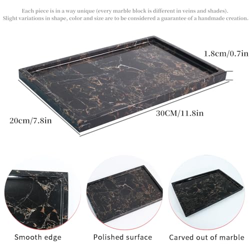100% Natural Marble Serving Tray Luxury Calaccata Viola Marble Storage Tray for Home Decor Stone Tray for Bathroom/Kitchen/Vanity/Dresser,Plate Holder for Tissues, Candles, Towel - color: Marble Tray-athens Gold