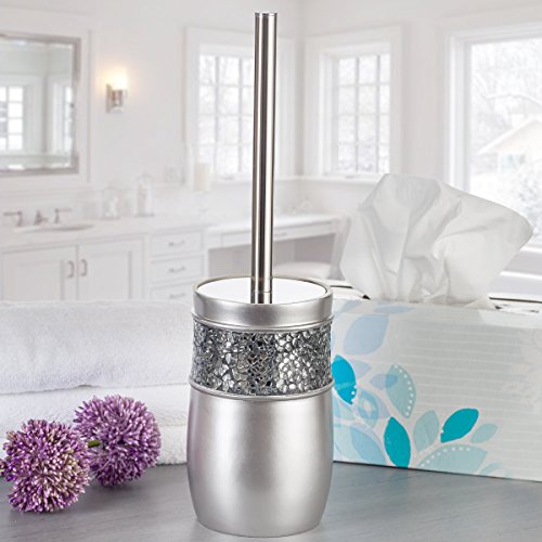 Creative Scents Crackled Glass Toilet Brush with Holder - Silver Toilet Bowl Cleaner Brush and Holder - Good Grip, Deep Cleaning, Decorative Design Compact Toilet Bowl Scrubber - style: Toilet Brush