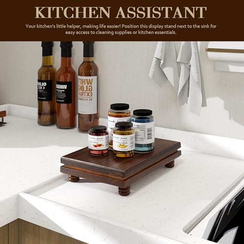 EOSAHR Rustic Wood Riser Display Stand for Home Decor – Farmhouse Riser for Decor as Cake Stand & Soap Holder - Ideal for Displaying Bathroom Accessories (Dark Acacia Wood) - color: Dark Acacia Wood