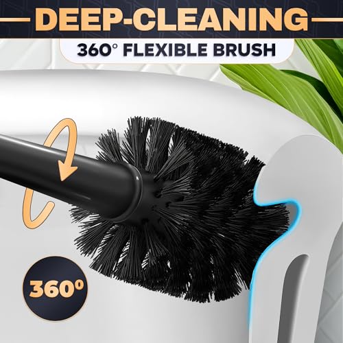 2-in-1 Black Toilet Brush and Plunger Set with Holder – Compact Bathroom Cleaning Combo, Strong Rubber Plunger & Stiff Bristle Brush, Space-Saving Stand, Fits Most Standard Toilets, 9.3×6.3×15.2 inch - color: Black