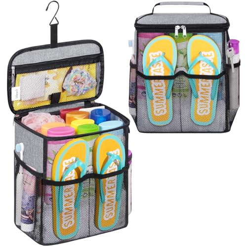 Lifewit Shower Caddy Portable, Toiletry Bag with Handle and 3 Mesh Pockets, Quick Dry Hanging Organizer for Bathroom, Gym, Travel, Camping, College Dorm Room Essentials for Women Men, Grey - color: Grey