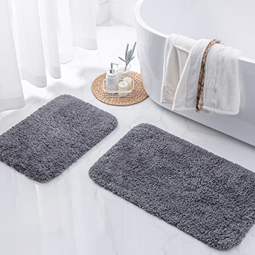 Ashler Bathroom Rugs Set of 2, Dark Grey Bath Rugs 2 Piece, Water Absorbing Bath Mat, Soft Microfiber Rectangle Bathroom Carpet, Machine Washable - 17x24 & 20x32 Inches - color: Dark Grey