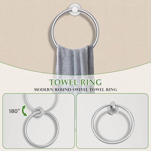 10-Piece Towel Bar Set Brushed Nickel Bathroom Hardware Accessories Set Includes 23.6in Towel Bar Round Towel Ring TP Holder and Hooks Stainless Steel Wall-Mounted Towel Racks Set for Bathroom - color: 10pcs Brushed Nickel