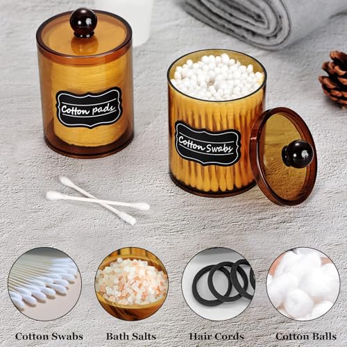 SheeChung 2 Pack Acrylic Qtip Holder,Amber Canister Apothecary Jars with Lids,10oz Qtip Dispenser Bathroom Set,Clear Plastic Vanity Storage Canisters for Cotton Swabs,Balls,Pads - size: 2 pack 10 oz