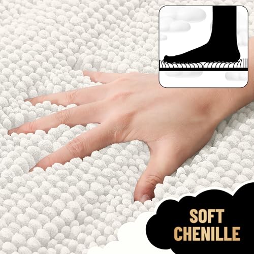 OLANLY Thick Large Bathroom Rugs 59x35, Extra Soft Absorbent Chenille Striped Bath Rugs, Rubber Backing, Machine Wash Dry, Bath Mats for Bathroom Floor, Tub and Shower, Home Decor Accessories, Ivory - color: Ivory, size: 59" X 35"