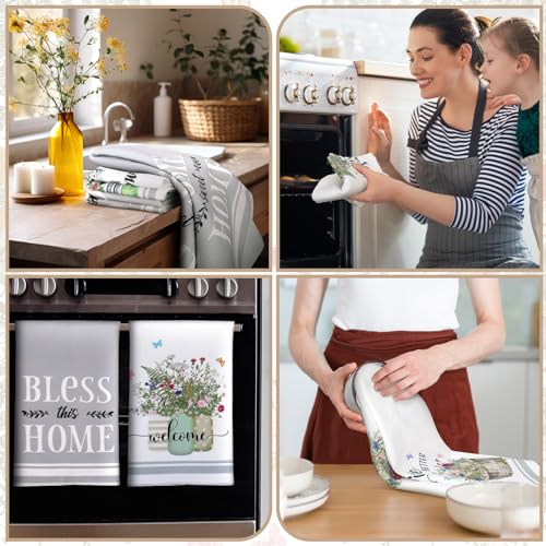 Boyiee Set of 6 Floral Kitchen Towels Wildflower Dish Towels Butterfly Truck Tea Towels 24 x 16 Inches Absorbent Hand Towels Flower Lover Housewarming Gifts for Farmhouse Kitchen Bathroom Decorations - color: Wild Flowers