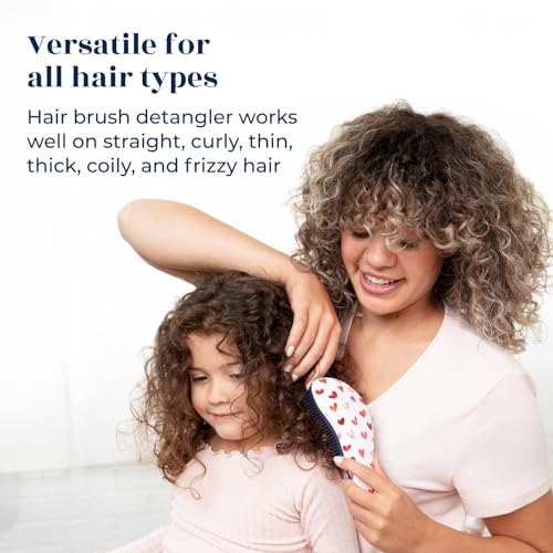 Crave Naturals Glide Thru Hair Brush - Detangler Brush for Curly, Straight, Wet or Dry Hair - Gentle Detangling Brusheses for Adults, Kids, Toddlers - Hair Accessories for Women, 7.5"x3" - Pink Hearts - color: Hearts, size: 1 Pack (Regular)