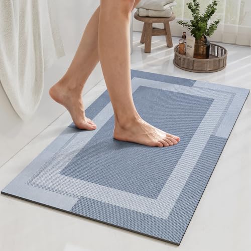 YDKGL Non Slip Bath Mat, Rubber Backing Ultra Thin Bathroom Rugs Fit Under Door Quick Dry Super Absorbent Washable Bath Rug Shower Mat for Bathroom Floor Bathtub Shower Sink, Easy Care Blue 16"x 24" - color: A- Blue, size: 16" x 24“
