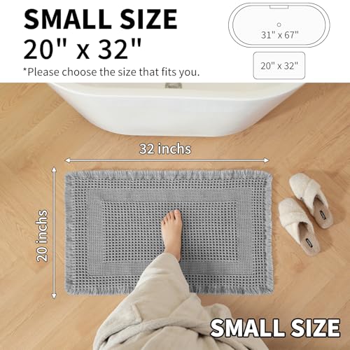 Waffle Bath Mat - Super Water Absorbing Bath Mat Quick Dry, Bathroom Rugs Non Slip Washable with Tassels, Rubber Backed Bathroom Mat for Bathroom Floor, Tub and Shower, 20" x 32", Light Grey - color: Light Grey, size: 20" x 32"