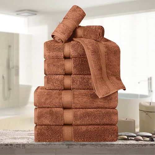 BNM Madeline Egyptian Cotton Heavyweight Towels, Ideal For Shower, Spa, Hotel, 800 GSM, Face/ Washcloths, Hand Towels, Bath Towels, Highly-Absorbent, Luxury Basics, 9 Piece Towel Set, Orange Rust - color: Rust, size: 9-Piece Towel Set