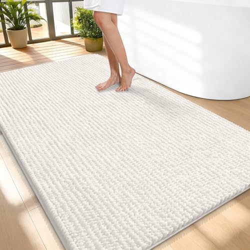 OLANLY Thick Large Bathroom Rugs 59x35, Extra Soft Absorbent Chenille Bath Rugs, Rubber Backing, Machine Wash Dry, Bath Mats for Bathroom Floor, Tub and Shower, Home Decor Accessories, Ivory - color: Ivory, size: 59" X 35"