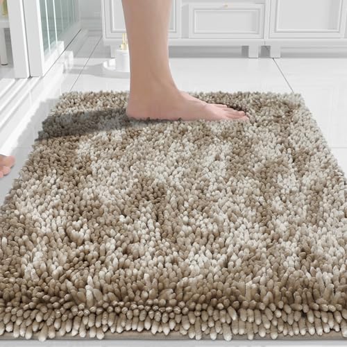 Yimobra Chenille Bathroom Rugs Non Slip, Extra Thick Soft Absorbent Bath Rug, Machine Washable Quick Dry Bath Mat for Bathroom Floor, Tub and Shower, Home Decor Accessories, 24x17, Camel - color: Camel, size: 24" X 17"